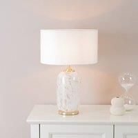 ValueLights India Fabric Drum Shade on Rounded White Confetti Glass Table Lamp