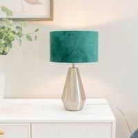 Silver Metal Touch Dimmer Table Lamp Velvet Shade Bedroom Lounge Light LED Bulb
