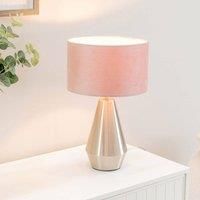 Silver Metal Touch Dimmer Table Lamp Velvet Shade Bedroom Lounge Light LED Bulb