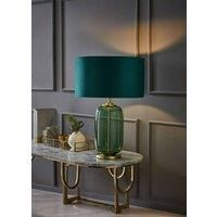 ValueLights | Forest Green Glass and Gold Detail Table Lamp with Velvet Drum Shade | Home Décor, Bedside & Desk Lamp