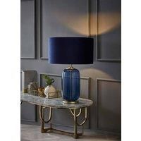 ValueLights | Navy Blue Glass and Gold Detail Table Lamp with Velvet Drum Shade | Home Décor, Bedside & Desk Lamp
