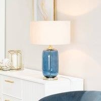 Navy Blue Glass and Gold Detail Table Lamp Drum Shade Bedroom Living Room Light