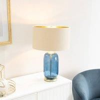 ValueLights | Navy Blue Glass and Gold Detail Table Lamp with Beige/Gold Shade | Home Décor, Bedside & Desk Lamp