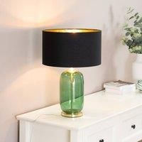 ValueLights Leigh Black with Metallic Gold Shade with Forest Green Glass & Gold Table Lamp