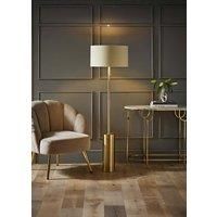 ValueLights Lexy Beige & Metallic Gold Shade with Antique Brass Dimmable Floor Lamp