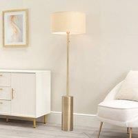 ValueLights Lexy Fabric Drum Shade with Antique Brass Dimmable Floor Lamp in Nude