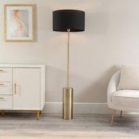 ValueLights Lexy Fabric Drum Shade with Antique Brass Dimmable Floor Lamp in Black