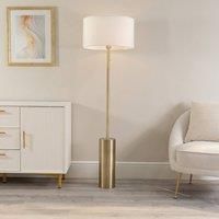 ValueLights Lexy Fabric Drum Shade with Antique Brass Dimmable Floor Lamp in White
