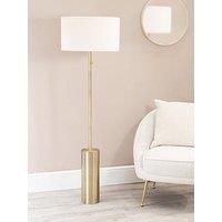 Antique Brass Floor Lamp Rotary Dimmer Switch Boucle Drum Shade LED Light Bulb