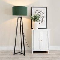 ValueLights Lottie Black Wood Tripod Floor Lamp with Fabric Drum Shade in Green