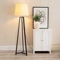 ValueLights Lottie Black Wood Tripod Floor Lamp with Fabric Tapered Shade in Cream