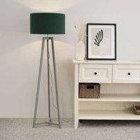 ValueLights | Grey Wood Tripod Floor Lamp with Forest Green Fabric Drum Lampshade Living Room Light | Floor Lamps, Home Décor & Improvement Essential