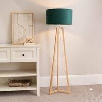 ValueLights | Natural Wood Tripod Floor Lamp with Forest Green Velvet Drum Lampshade Living Room Light | Floor Lamps, Home Décor & Improvement Essential