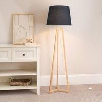 Natural Wooden Tripod Floor Lamp Tapered Lampshade Free Standing Lounge Light