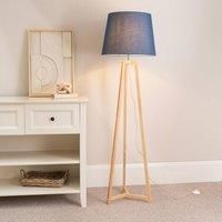 Natural Wooden Tripod Floor Lamp Tapered Lampshade Free Standing Lounge Light