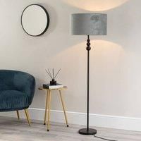 ValueLights Marissa Velvet Drum Shade with Black Stacked Ball Floor Lamp in Grey