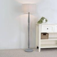 Victoria Grey Wood Traditional Stem Floor Lamp with Fabric Drum Shade