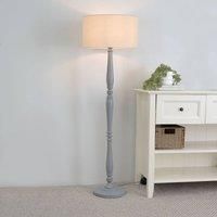 Victoria Grey Wood Traditional Stem Floor Lamp with Fabric Drum Shade