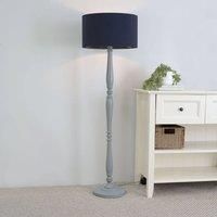 ValueLights | Traditional Grey Wood Candlestick Floor Lamp with Navy Blue Fabric Drum Shade for Living Room | Floor Lamps, Home Décor & Improvement Essential