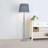 Victoria Grey Wood Traditional Stem Floor Lamp with Fabric Tapered Shade