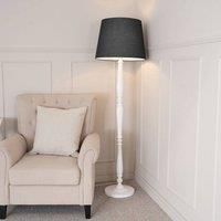 ValueLights Victoria White Wood Traditional Stem Floor Lamp with Fabric Tapered Shade in Black