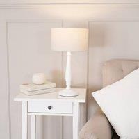 Traditional Candle Stick Table Lamp White Wood Base Fabric Lampshade LED Bulb