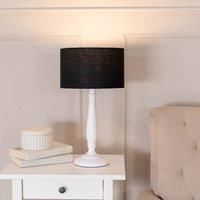 Traditional Candle Stick Table Lamp White Wood Base Fabric Lampshade LED Bulb