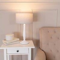 Traditional Candle Stick Table Lamp White Wood Base Fabric Lampshade LED Bulb