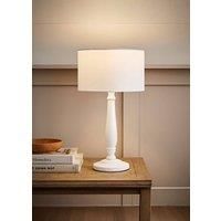 Traditional Candle Stick Table Lamp White Wood Base Fabric Lampshade LED Bulb