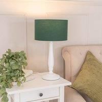Traditional Candle Stick Table Lamp White Wood Base Fabric Lampshade LED Bulb