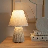 ValueLights Saskia Pair Natural Textured Ceramic Table Lamps with Linen Tapered Lamp Shades in Cream