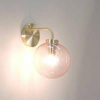 ValueLights | Brushed Gold Metal Stem Wall Light with Pink Tinted Glass Globe Shade | Wall Lamps & Sconces, Home Décor & Improvement Essential | Pair of 2