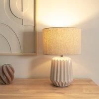 ValueLights | Pair of - Stone Natural Textured Ceramic Bedside Table Lamp with Fabric Drum Shade Living Room Bedroom Light | Table Lamps & Home Improvements Essential