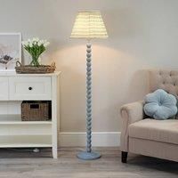 Powder Blue Bobbin Floor Lamp Fabric Pleated Tapered Lampshade Living Room Light