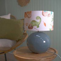 ValueLights Bosco Eucalyptus Teal Globe Ceramic Table Lamp with Dino Shade & LED Bulb
