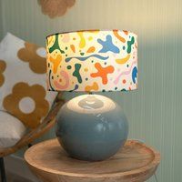 ValueLights Bosco Eucalyptus Teal Globe Ceramic Table Lamp with Abstract Shade & LED Bulb