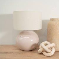 ValueLights Bosco Natural Stone Globe Ceramic Table Lamp with Fabric Lamp Shade & LED Bulb