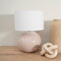 ValueLights Bosco Natural Stone Globe Ceramic Table Lamp with Fabric Lamp Shade & LED Bulb in White
