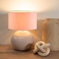 ValueLights Bosco Natural Stone Globe Ceramic Table Lamp with Fabric Lamp Shade & LED Bulb in Pink