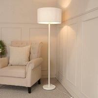 ValueLights | White Metal Single Stem Floor Lamp with Grey Fabric Drum Lampshade for Living Room Lounge | Floor Lamps, Home Décor & Improvement Essential | Included LED Bulb