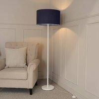 ValueLights | White Metal Single Stem Floor Lamp with Navy Blue Fabric Drum Lampshade for Living Room Lounge | Floor Lamps, Home Décor & Improvement Essential | Included LED Bulb