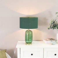 ValueLights | Forest Green Glass and Gold Detail Table Lamp with Drum Shade | Home Décor, Bedside & Desk Lamp | Includes Bulb