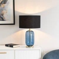 Navy Blue Glass and Gold Detail Table Lamp Drum Shade Bedroom Living Room Light