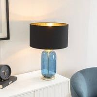 Navy Blue Glass Table Lamp Metallic Inner Lampshade Bedroom Living Room Light