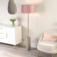 ValueLights | Brushed Chrome Single Stem Rotary Dimmer Switch Floor Lamp with Blush Pink Velvet Shade | Floor Lamps & Torchieres, Home Décor & Improvement Essential | Includes Bulb