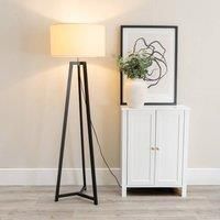 ValueLights | Black Wood Tripod Floor Lamp with Natural Fabric Drum Lampshade Living Room Light | Floor Lamps, Home Décor & Improvement Essential | Included LED Bulb