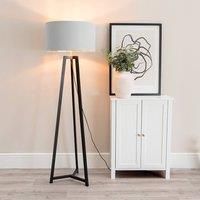 Black Wooden Tripod Floor Lamp Metallic Inner Drum Shade LED Bulb Lounge Light