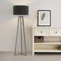 ValueLights | Grey Wood Tripod Floor Lamp with Charcoal Grey Boucle Drum Lampshade Living Room Light | Floor Lamps, Home Décor & Improvement Essential | Included LED Bulb