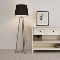 ValueLights | Grey Wood Tripod Floor Lamp with Black Tapered Fabric Lampshade Living Room Light | Floor Lamps, Home Décor & Improvement Essential | Included LED Bulb