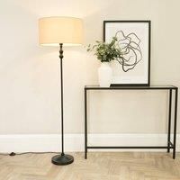 ValueLights Maggie Black Metal Candlestick Floor Lamp with Fabric Lamp Shade & LED Bulb in Natural